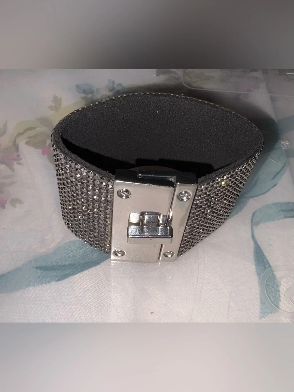 Sparkling Wide Crystal Cuff Bracelet - Silver size 6